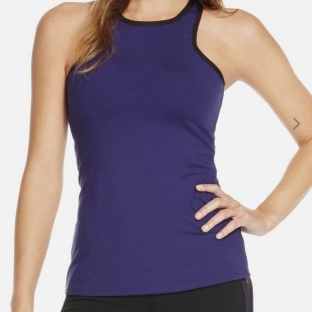 Fabletics Women's Purple Black Racerback Tank Built-in Sports Bra XS